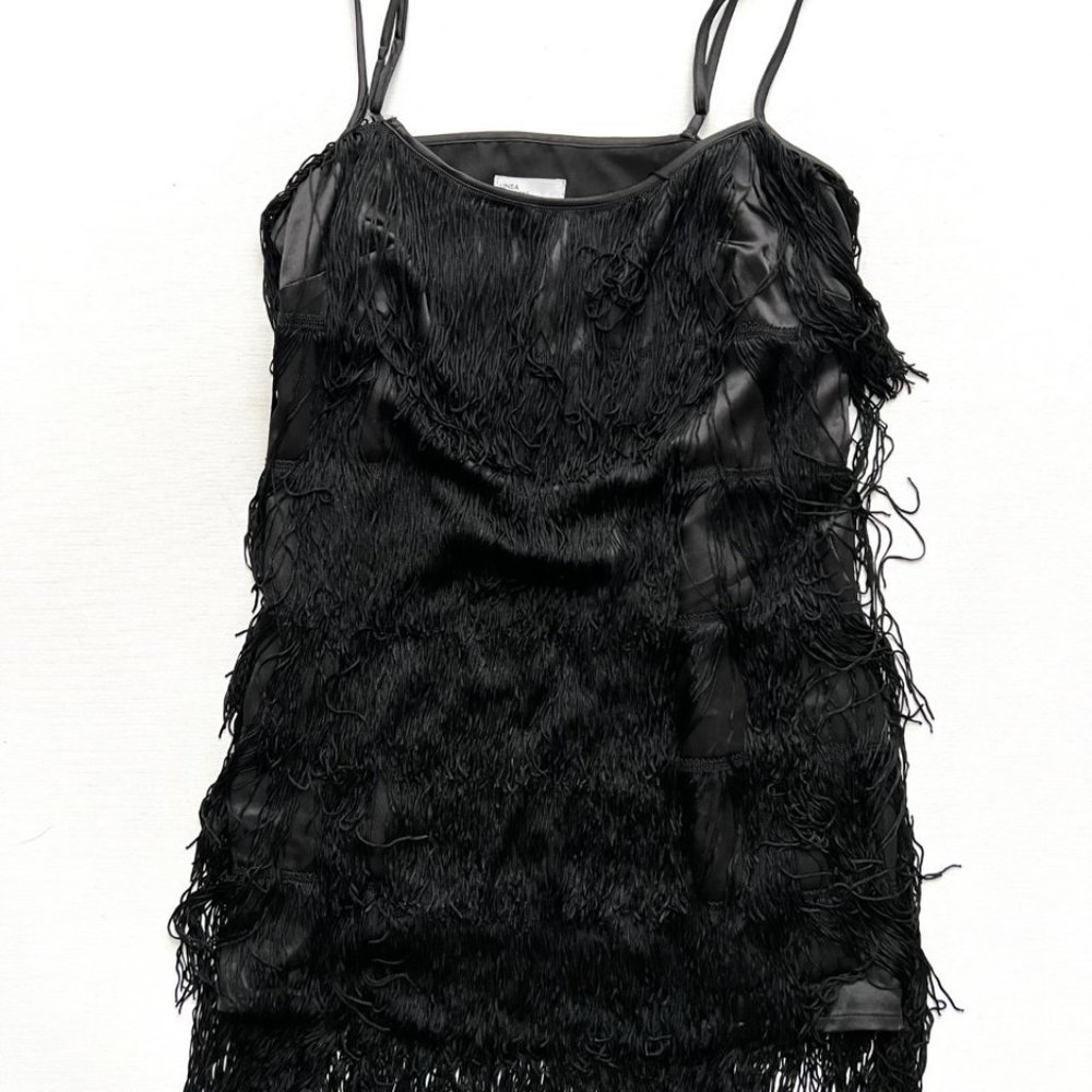 Linea Domani All Over Fringe Dress Black ( S )